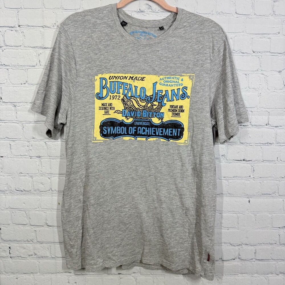 Buffalo Dave Bitton Shirt Men Size XL Gray Short Sleeve Y2K Vintage Graphic Tee